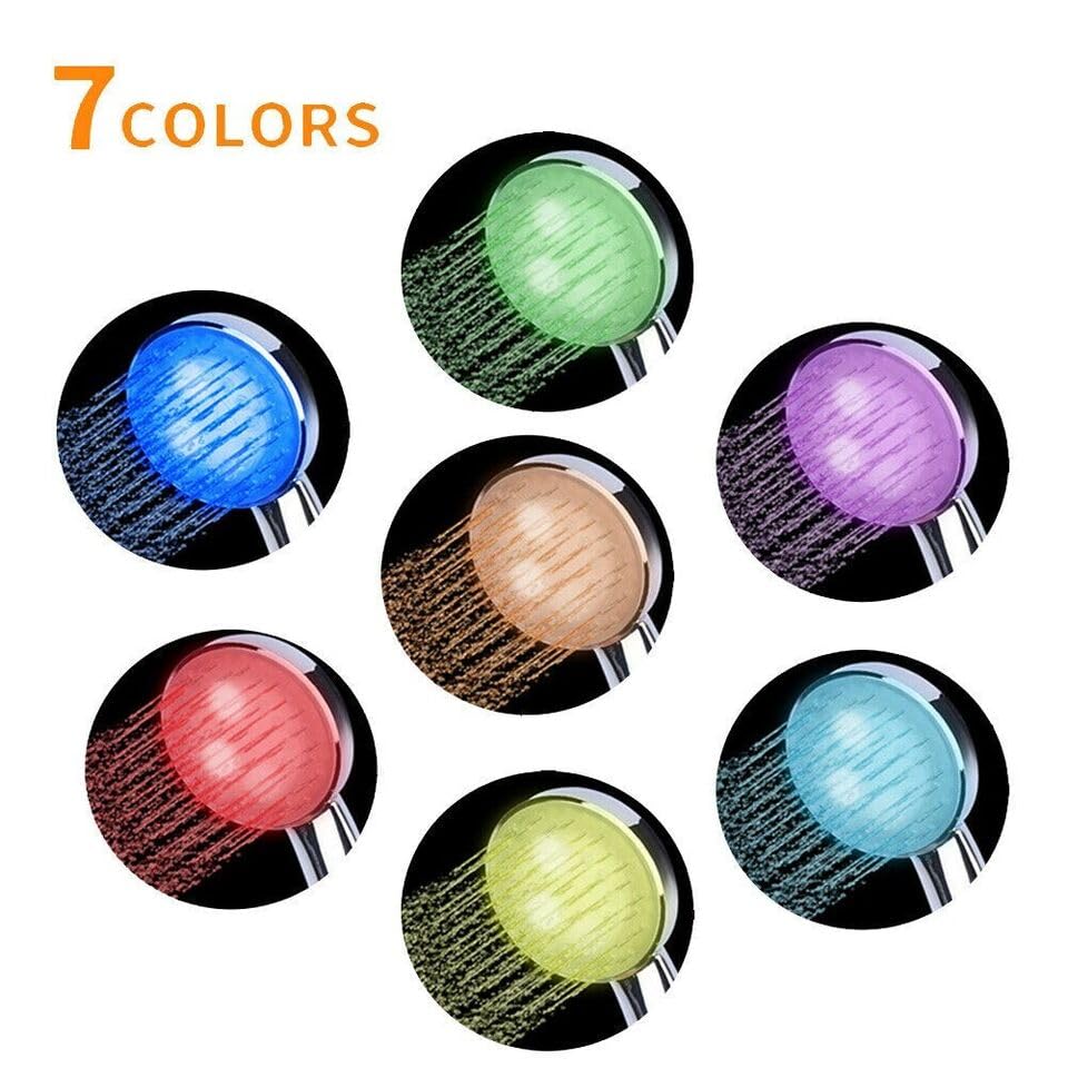Regadera manual con luces LED cambiantes 7 colores cromada miniatura 3