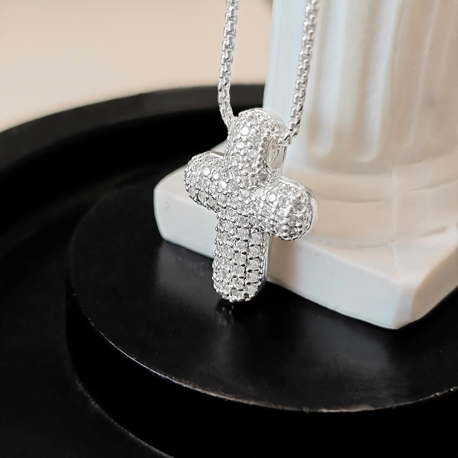 OGD Bubble Cross Necklace for Women 14k Gold Plated Cross Necklace Stackable Dainty Gold Necklace Mariner Chain Necklace CZ Cross Pendant Necklaces Set Simple Jewelry Gift - Image 6