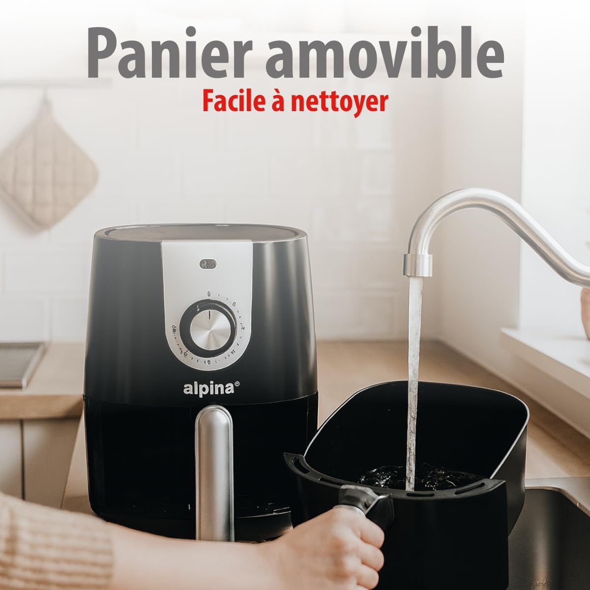 alpina Air fryer 2L - Airfryer Adaptée pour 2 à 3 Personnes - Friteuse sans Huile Electrique avec Minuterie et Température Réglable - Plastique - Noir