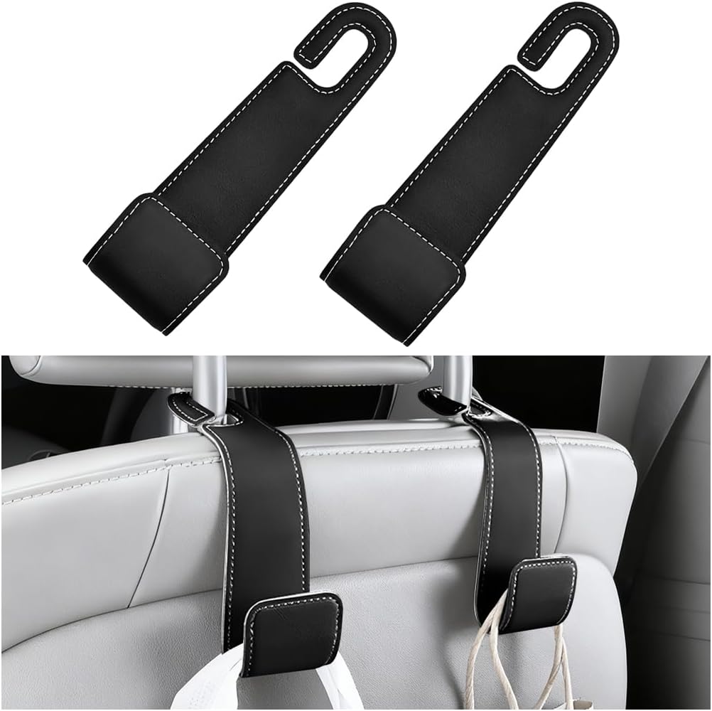 2PCS Car Seat Headrest Hook, Microfiber Leather Vehicle Back Seat Storage Hanger Holder, Automotive Purse Bag Hanging Organizer Accessories, Universal for SUV, Sedan, Truck (Black)