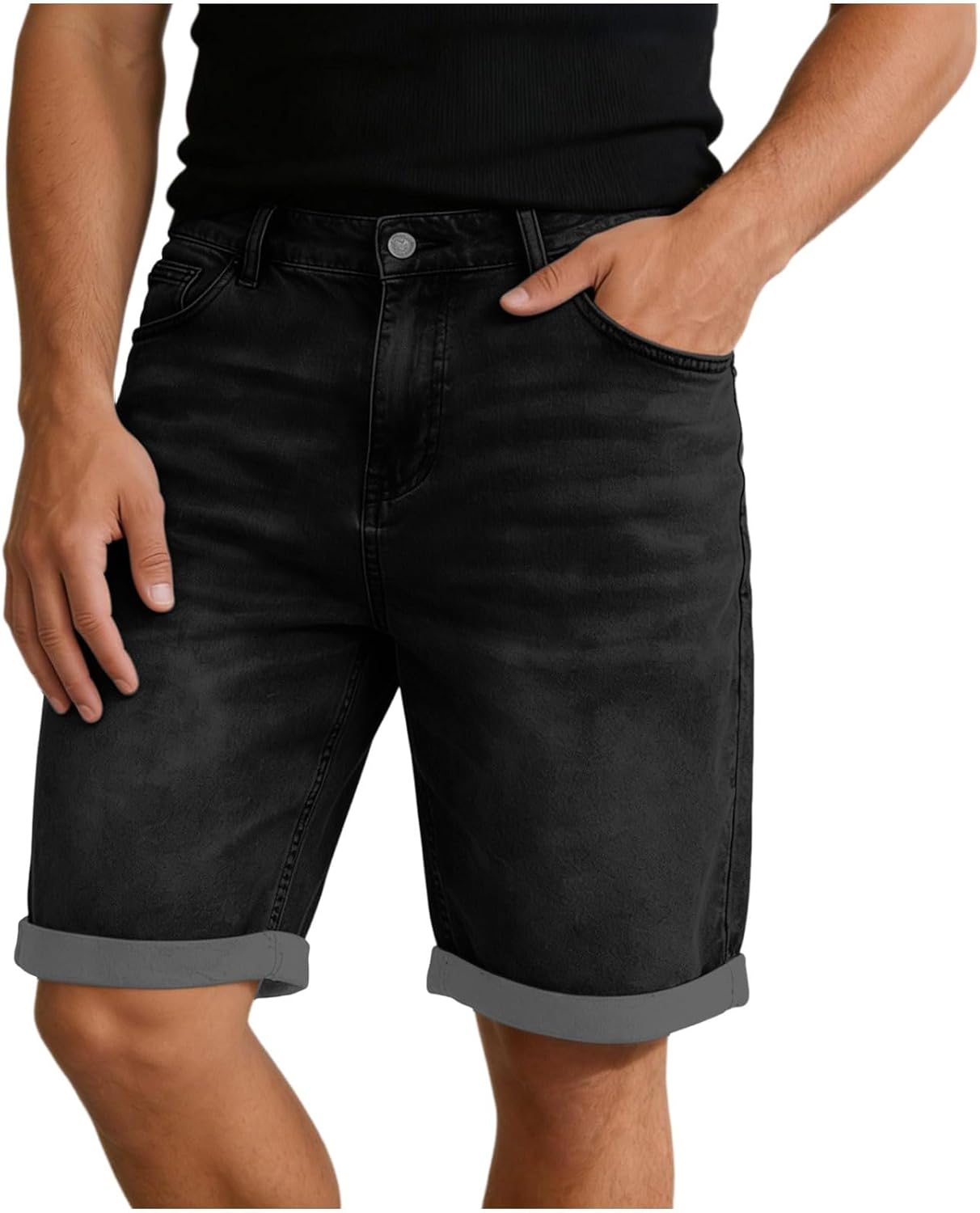 Men's Button Zipper Vintage Baggy Sweat Beach Shorts with Pockets Summer Casual Loose Fit Rolled Hem Vacation Shorts