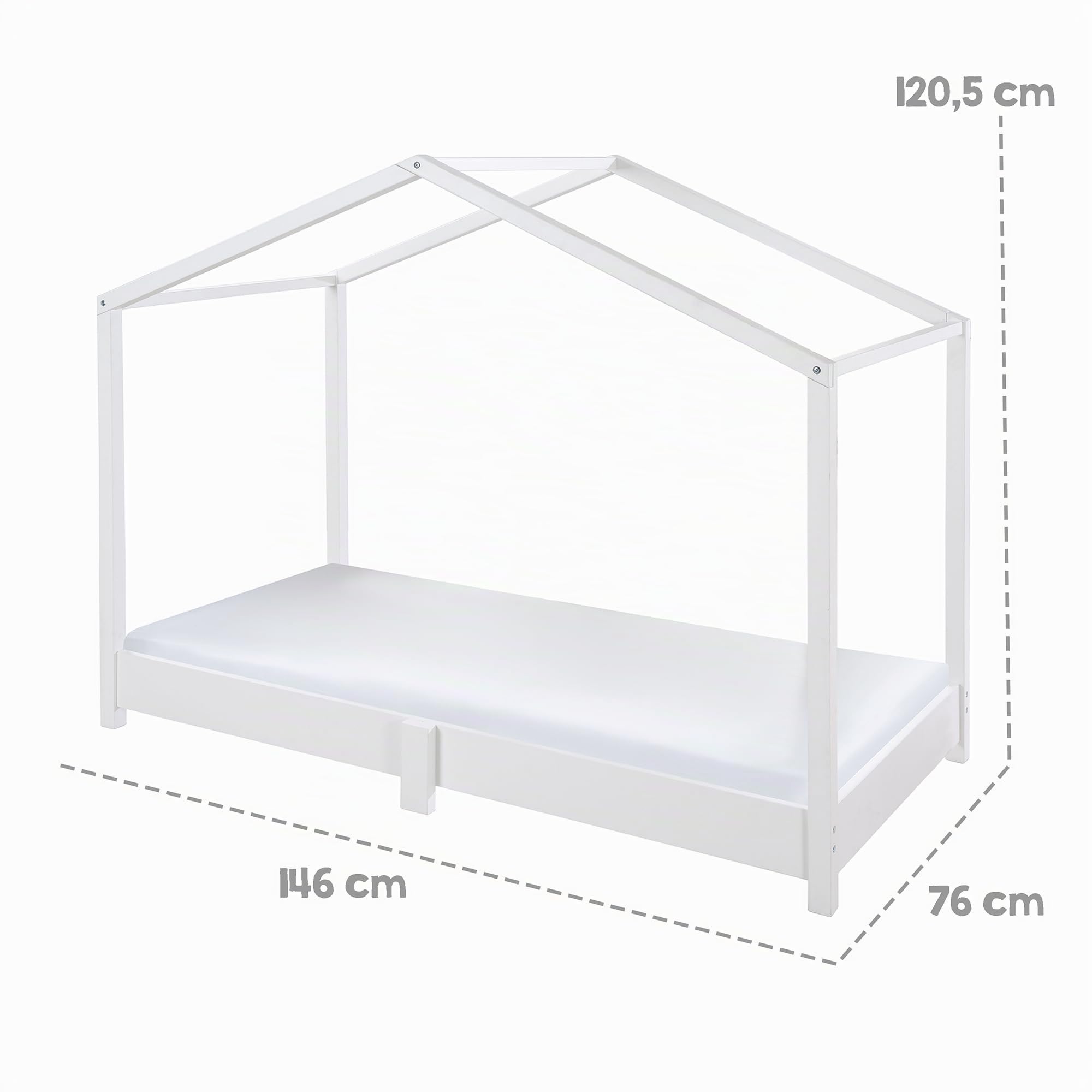roba Cama de casa 70 x 140 cm con somier - Cama infantil baja según el principio Montessori - Ampliable con funda de cama - Madera lacada en blanco