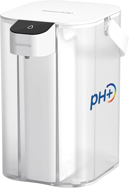 Waterdrop ED01AW Electric Water Filter Pitcher, Alkaline Rechargeable Water Dispenser, with 1 Filter, Instant 200-Gallon 15-Cup Countertop Purifier, Reduce PFOA/PFOS, Chlorine, Lead, White