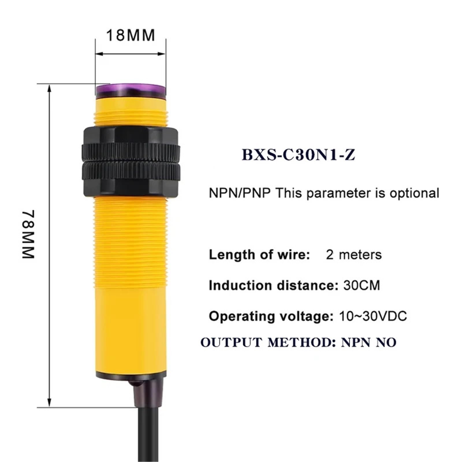 Czujnik przełącznika M18 10 cm 30 cm 10 do 30 V DC rozproszone odbicie czujnik zbliżeniowy (Sn30cm PNP NC)