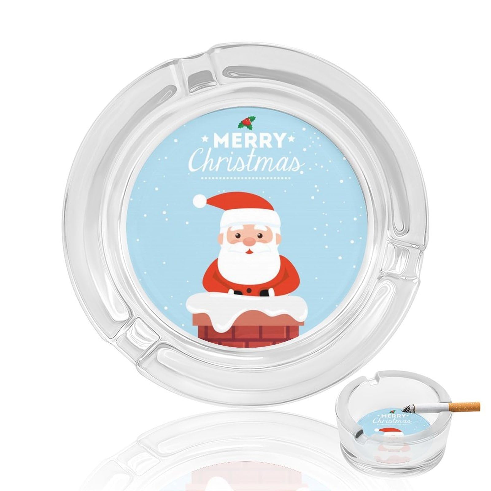 Christ Glass Ashtray 3.3 Inch Round Cigarette Ash Holder with 4 Grooves for Home Office Outdoor One Size