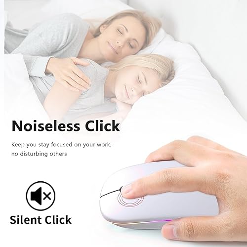 Miniatura 5 de Ratón inalámbrico recargable, mouse inalámbrico LED Bluetooth para iPad, mouse de computadora portátil delgado con receptor USB, conexión dual BT5.4