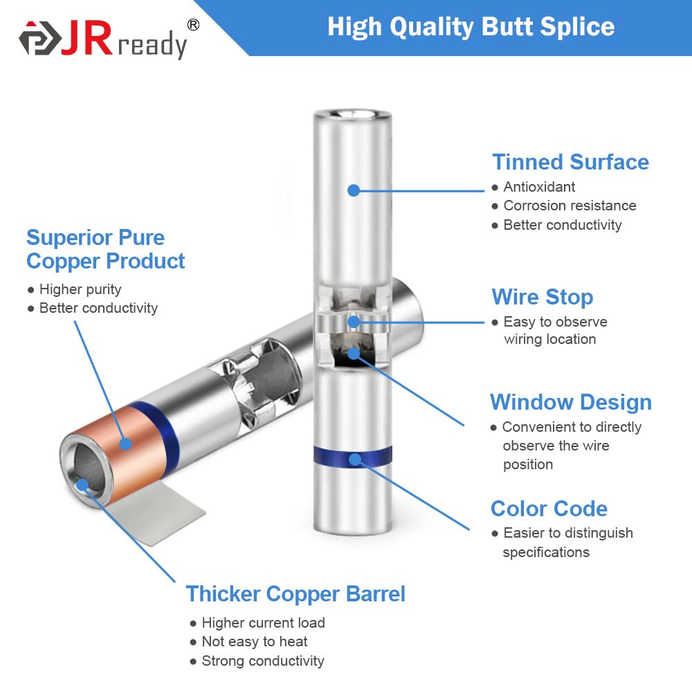 JRready 100 pares de conectores termocontraíbles IP68 impermeables - Conectores miniseales crimpados - Manguitos de aislamiento de polietileno - 16# 16-20 AWG - Cobre estañado (M81824/1-2)