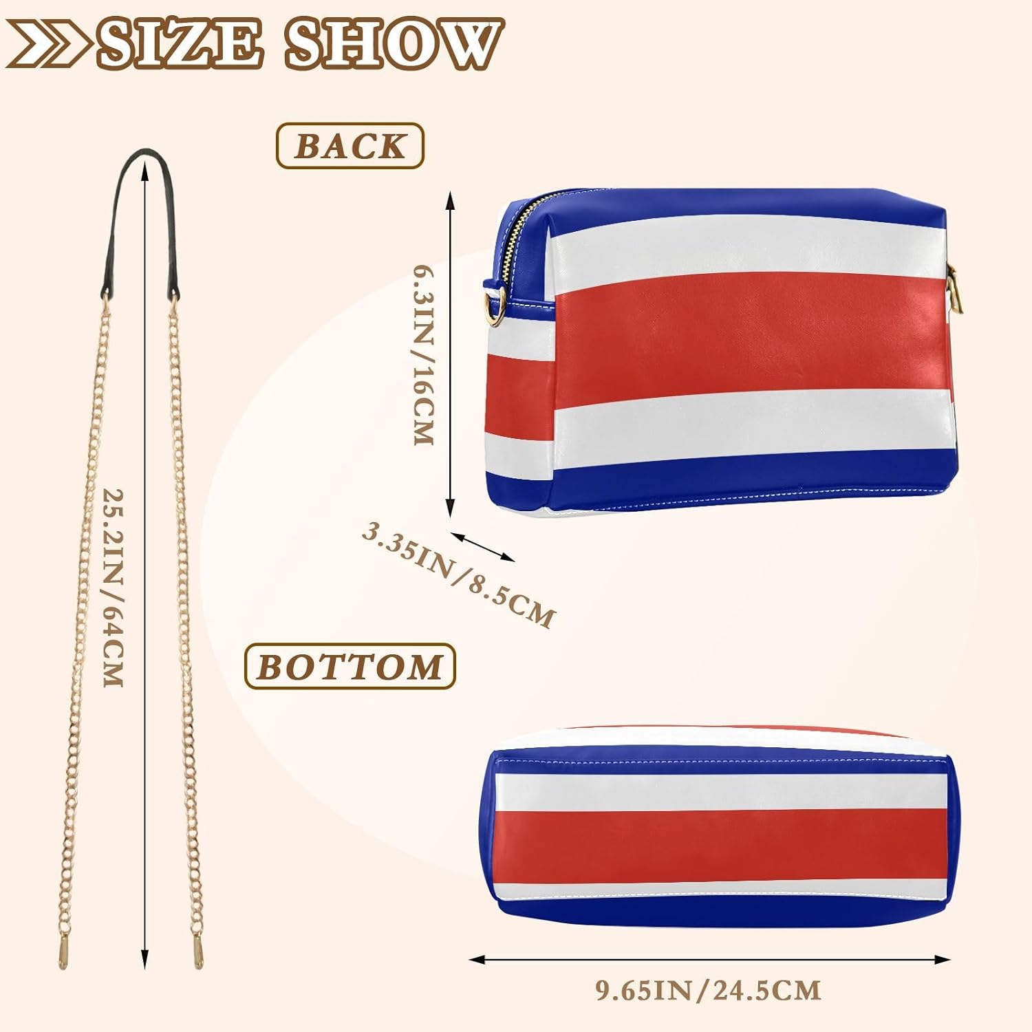 Crossbody Small Bag For Women Vegan Leather Flag Costa Rica Cross Body Purse Zip Shoulder Hand Bags