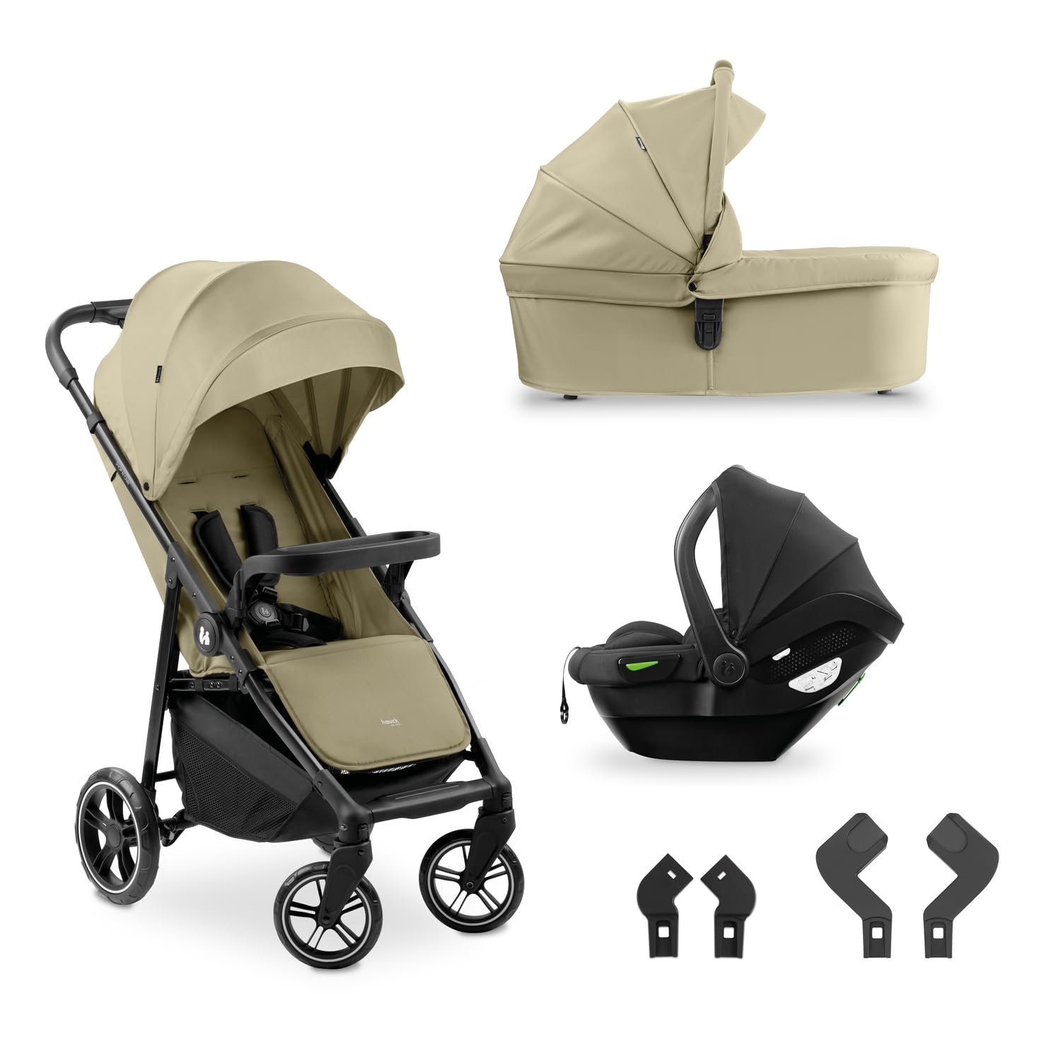 hauck Shop N Care Trio Set, Olive - 3in1 Kombikinderwagen ab Geburt bis 22 kg - Buggy, Babywanne & i-Size Babyschale, Snack-Tablett & Becherhalter, UPF 50+, Liegefunktion, Zusammenklappbar