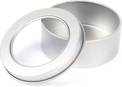 Miniatura 3 de Yesland Paquete de 30 latas de metal de 2 onzas – Recipientes vacíos redondos con parte superior transparente para velas, artes y manualidades,