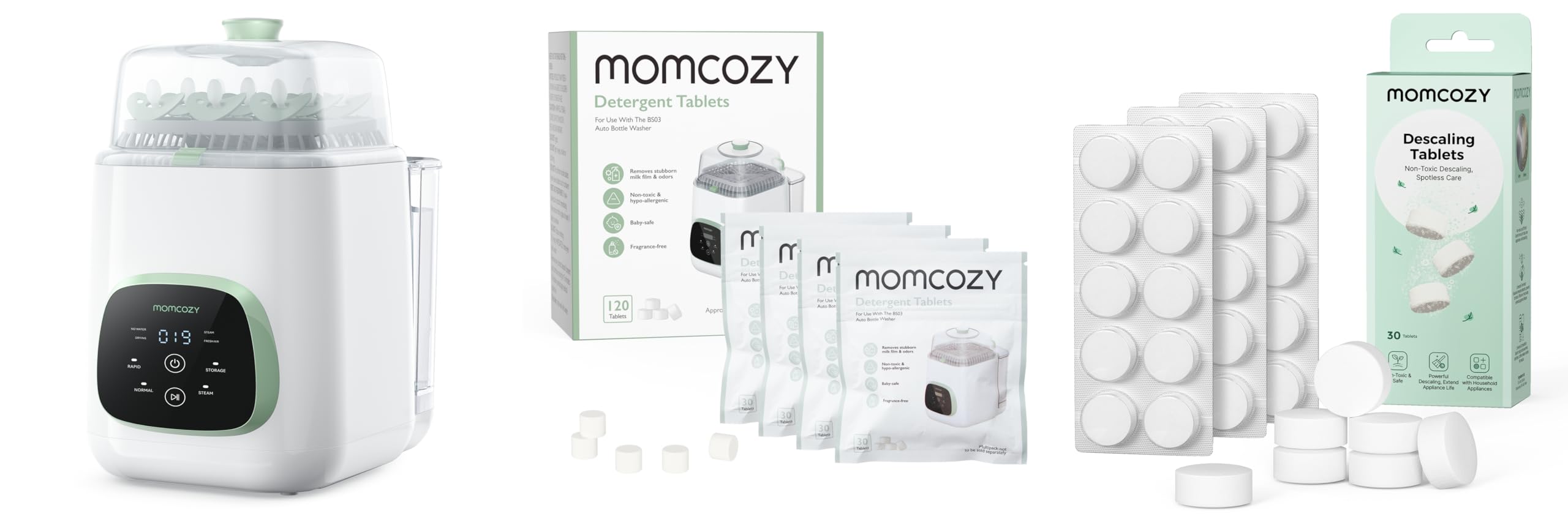 Momcozy KleanPal Pro Baby Bottle Washer Schnellster Flaschenreiniger mit Hochdruck & Momcozy Offizieller Flaschenreiniger-Waschblock & Entkalkungstab