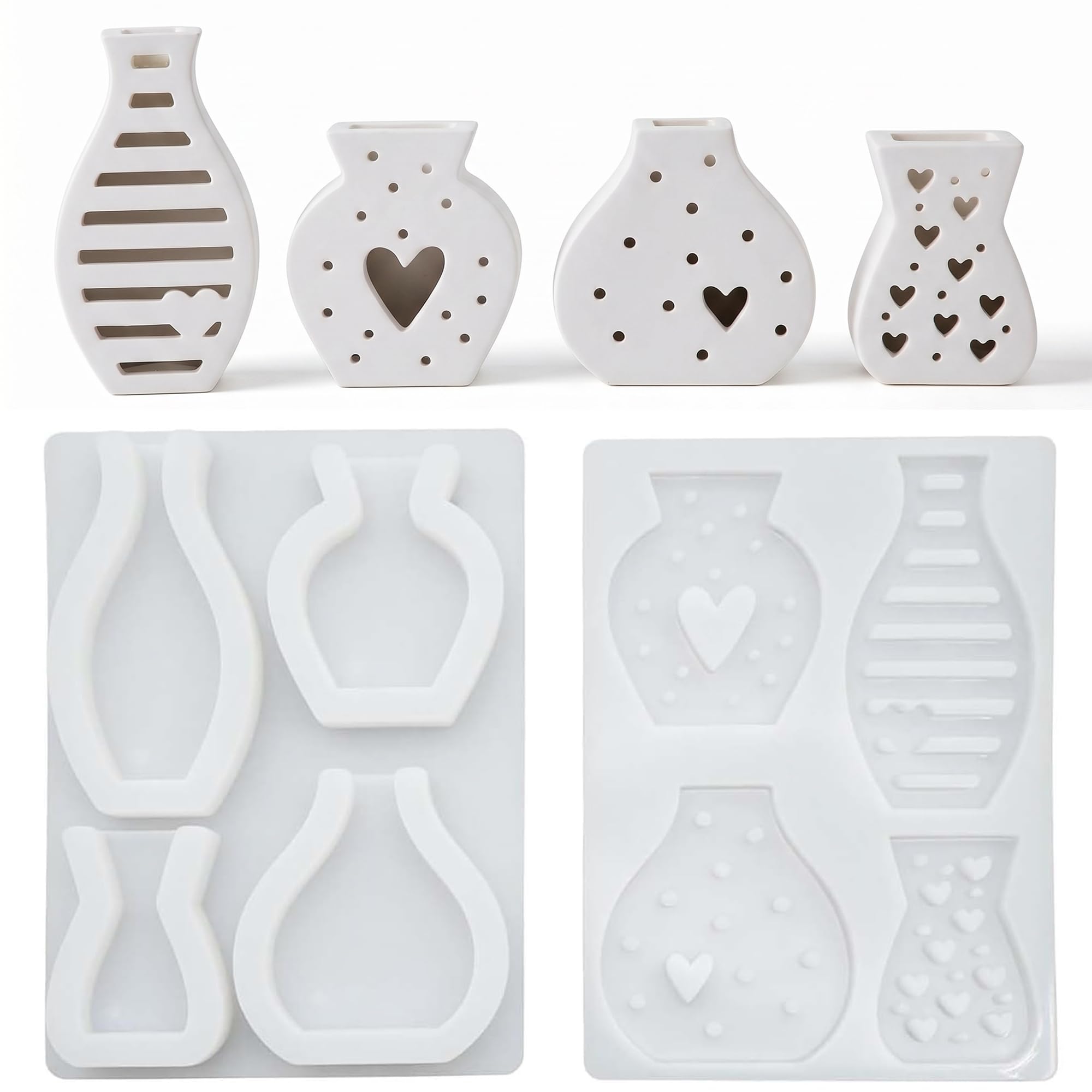 Ousuwo 4-Piece Mini Vase Silicone Moulds Set, Versatile Casting Moulds for Epoxy Resin, Concrete & Plaster - DIY Small Flower Pots, Planters and Home Decoration Crafts