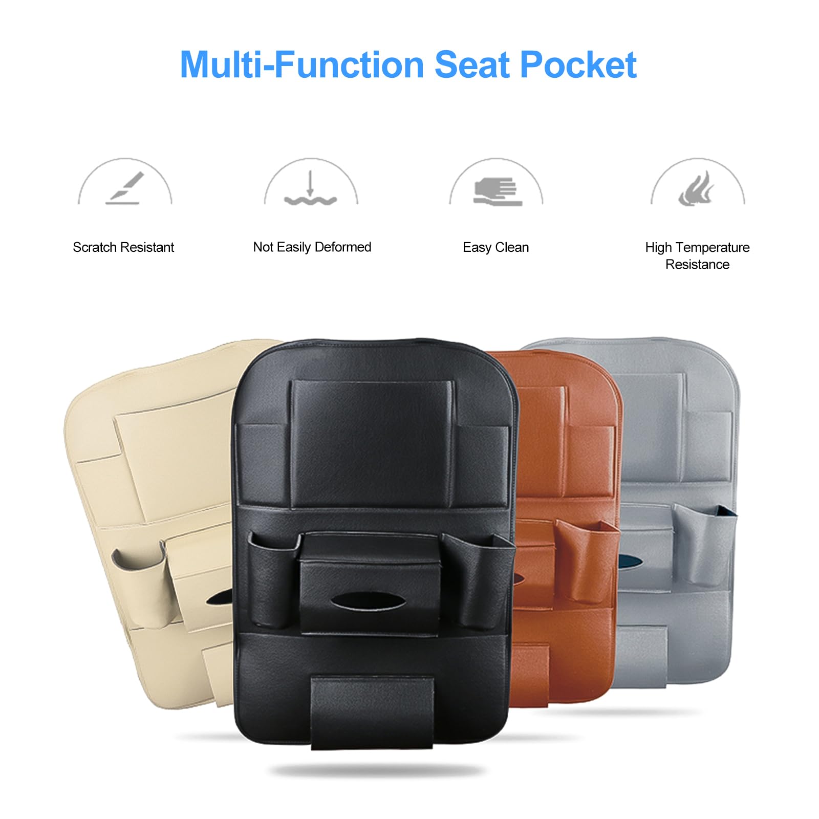 Ergocar 2 opakowania organizer samochodowy ze skóry PU, pokrowiec ochronny na tylne siedzenie, mata do kopania organizer na tylne siedzenie samochodu z 25 cm uchwytem na iPad/tablet wiele kieszeni w zestawie pudełko na chusteczki - czarny