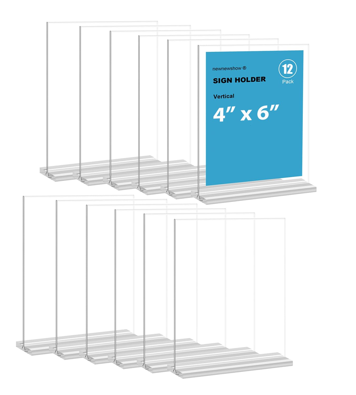 newnewshow 4x6 Inch Clear Acrylic Sign Holder, Display Stand, Plastic Card Holder for Business, Office, Retail (4x6 Inch 12 Pack)