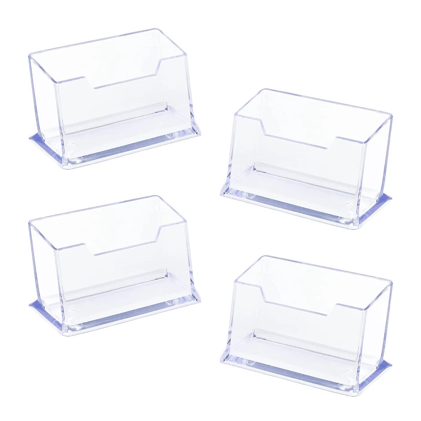 Pxrlmyf Transparent 4 Pieces Business Card Holder,Clear Business Card Stand, Freestanding Business Card Stands,Acrylic Card Stand Box For Desk Tidy Office Accessories