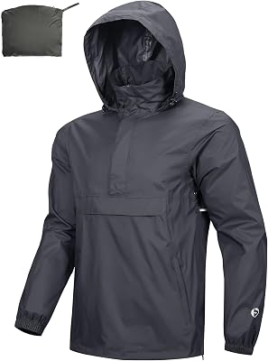 Outdoor Ventures Men's Rain Jacket Waterproof Lightweight Packable Rain Pullover for Hiking Golf Running