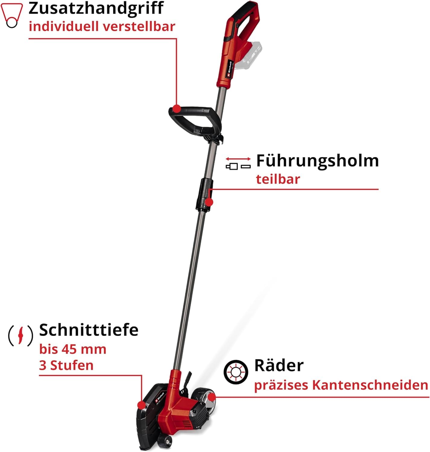 Einhell Akku-Rasenkantenschneider GE-LE 18/190 Li-Solo Power X-Change (Li-Ion, 18 V, 3-stufige Tiefeneinstellung 36.5-45 mm, 19cm Schnittlänge, Split Schaft, Laufrollen, ohne Akku und Ladegerät)