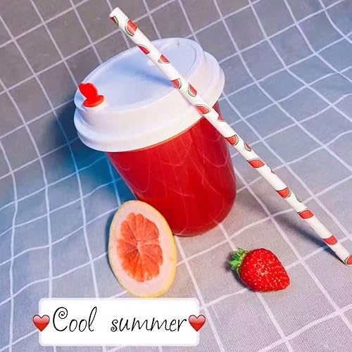 Miniatura 2 de popotes de papel con motivos de Frutas, biodegradable, 7.75 pulgadas, desechables, 100 unidades., Lemon