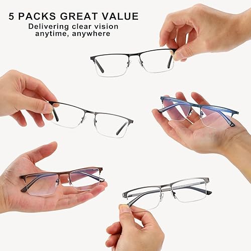 Miniatura 6 de Lentes de lectura de Eyecedar metálicos 5 paquetes marco completo de acero inoxidable bisagras con tornillos incluye bolsa de 5 paños y lectores de