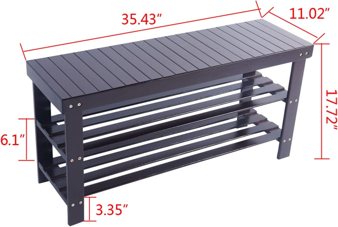 Shoe Rack Bench Espresso, 3-Tier Bamboo Storage Shelf with Seat, Sturdy & Space-Saving, Moisture Resistant, Easy to Assemble