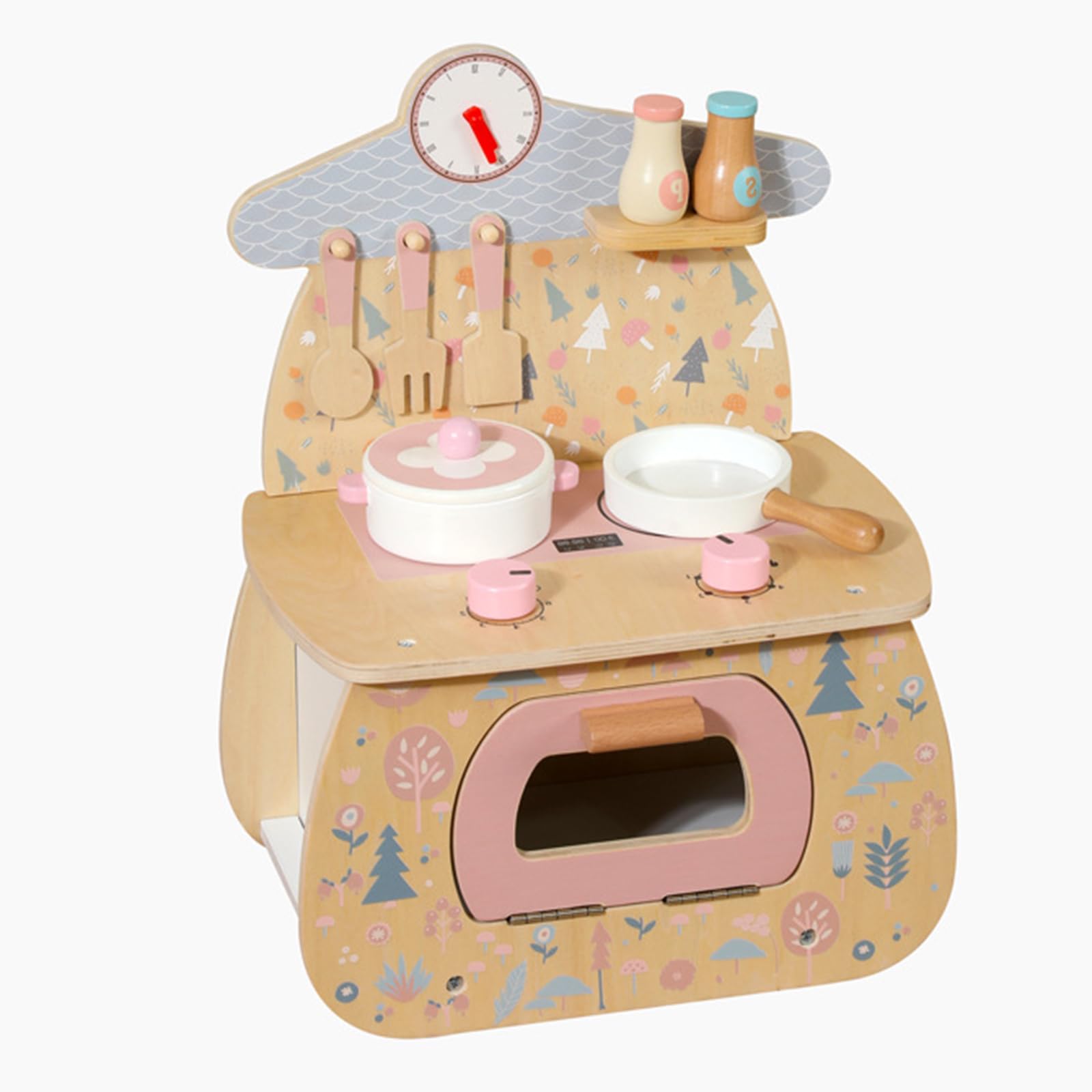 Küchen und Kochherd Set aus Holz, Rollenspielspielzeug mit Töpfen, Pfannen und Utensilien für Kleinkinder, Feinmotorik und soziale Fähigkeiten Rollenspielküchenspielzeug für