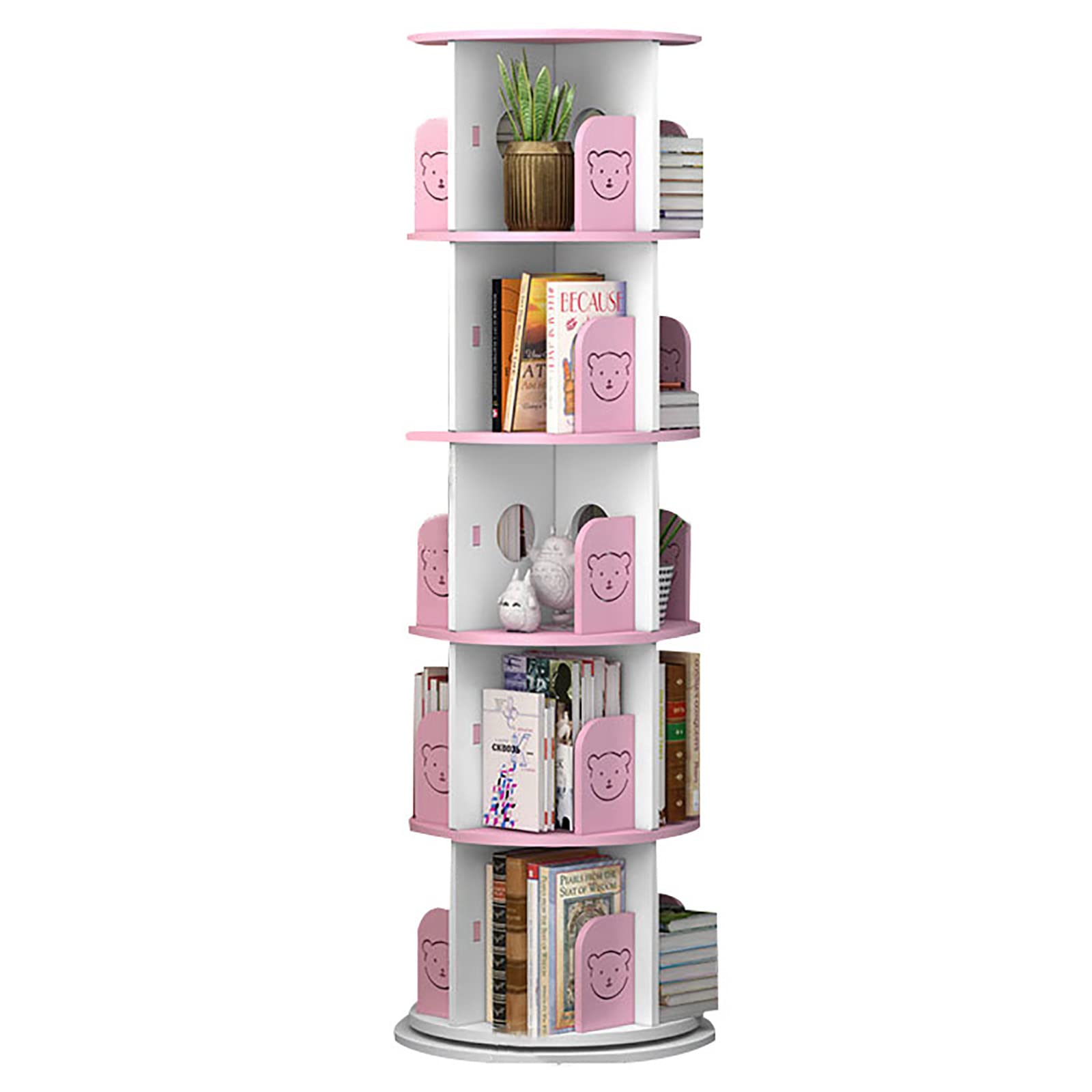 Roterende boekenkast, staande boekenkast, houten display, speelgoed, opslag, houten rek, archiefkast, opbergrek voor kinderen en volwassenen, multifunctioneel, massief hout, 360 graden (4 planken