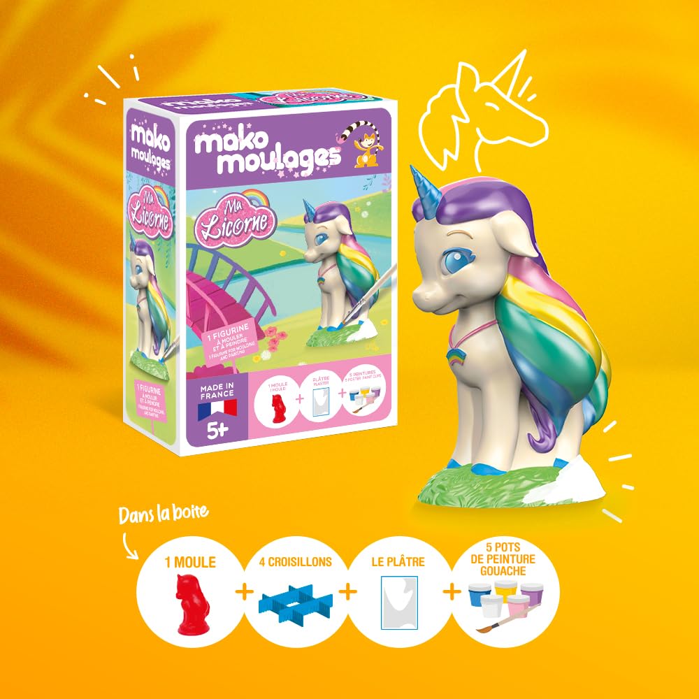 Mako odlewy z tęczą - zestaw do kreatywnego odlewania i malowania tynkiem od 1 Jednorożca-Wyprodukowano we Francji - Jednoczęściowe etui dla dzieci od 5 lat-39108, 39108, Wielokolorowe