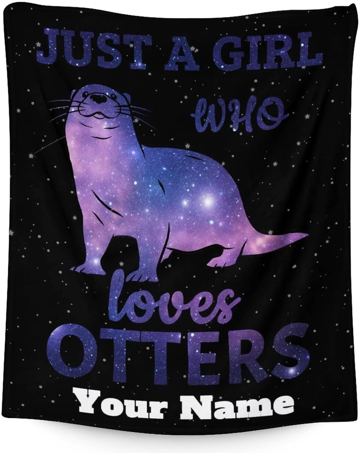 Personalized Otter Blanket Gifts with Name - 60"x80" Cute Throw Blanket for Adults, Kids - Black Soft Plush Blankets for Bed, Couch & Living Room