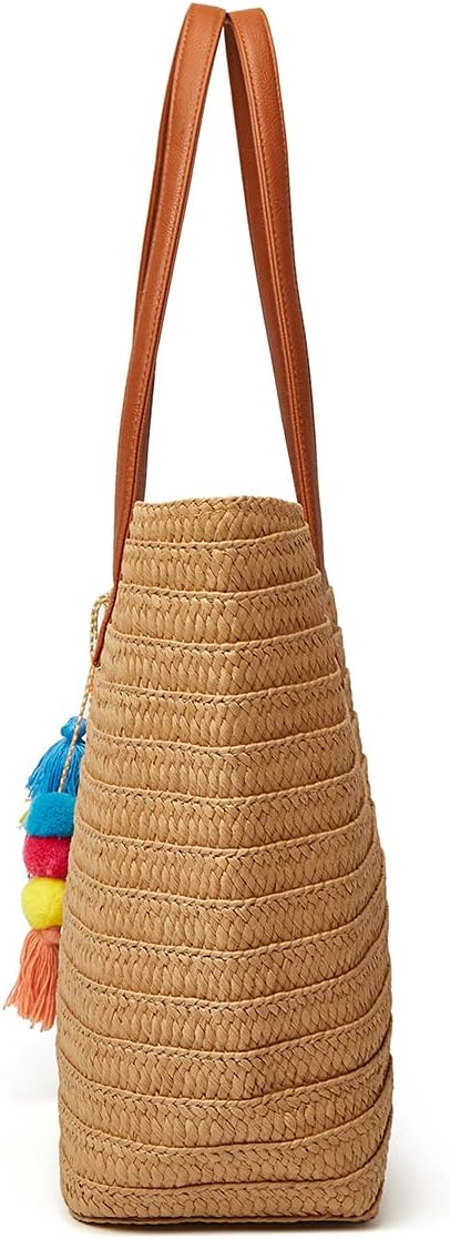 Epsion Straw Beach Bags Tote Tassels Bag Hobo Summer Handwoven Shoulder Bags Purse With Pom Poms