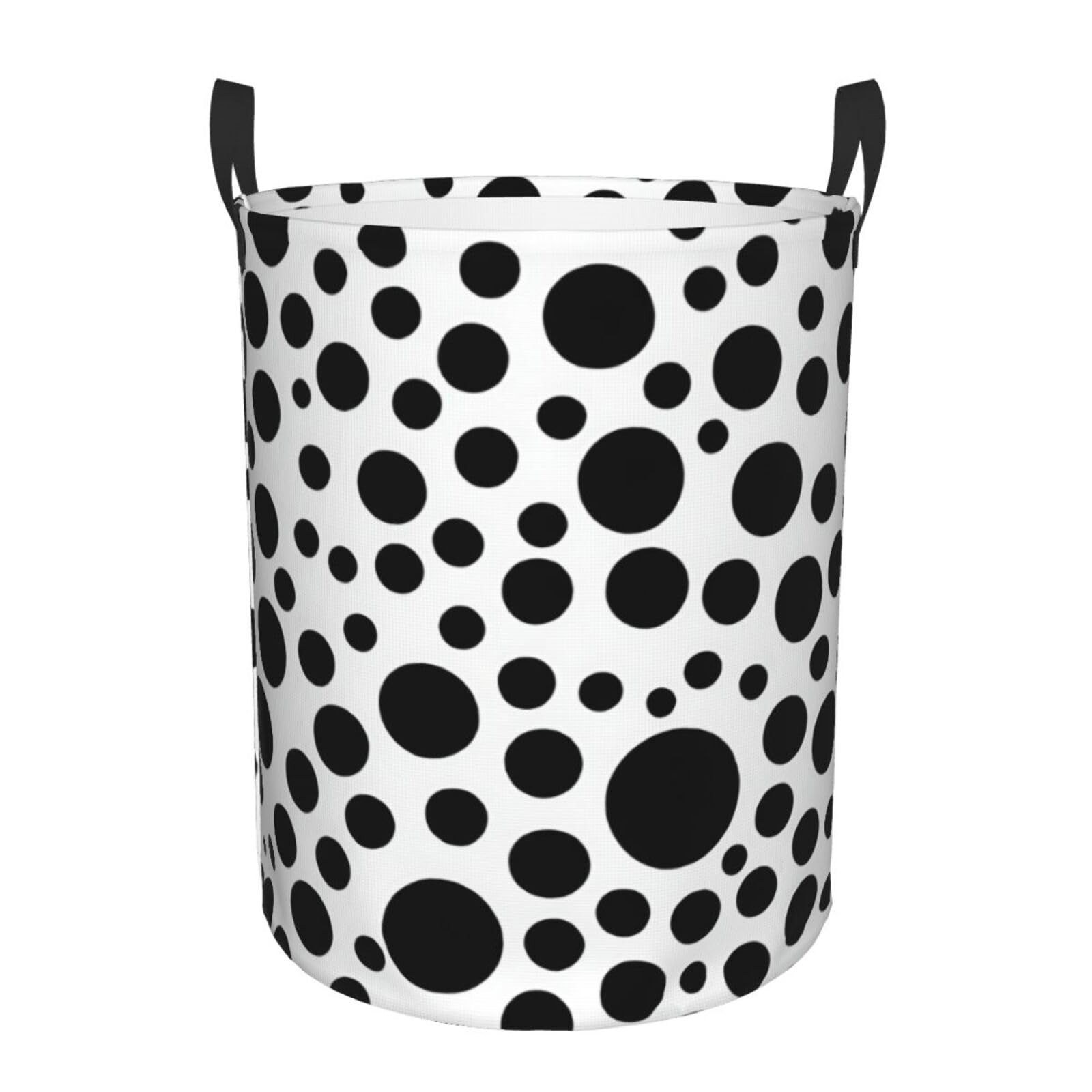Panier à linge noir et blanc à pois avec poignées pour rangement de salon