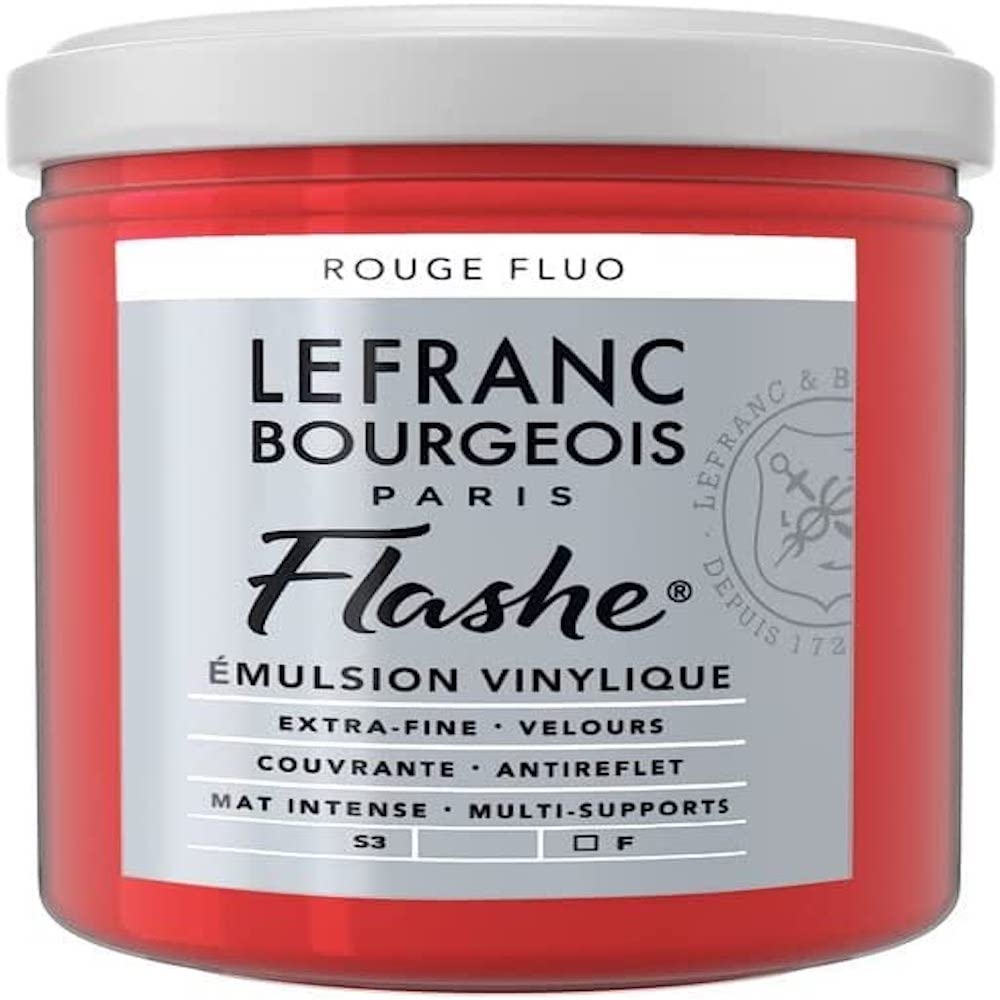 Lefranc Bourgeois Flashe, Extra-Fine Acrylic Vinyl Emulsion, Artists Quality, Fluorescent Red, 125ml Pot