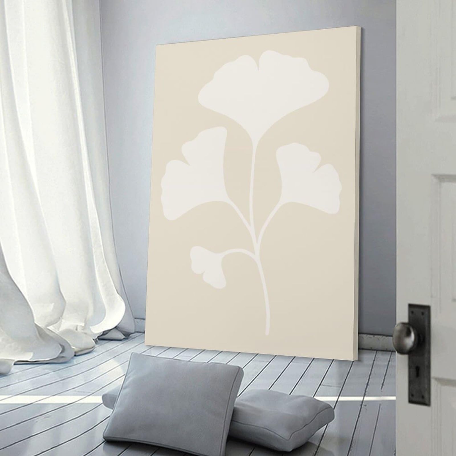 Junmoney Ginkgo Biloba Leaf Illustration Canvas Wall Picture 20x30inch(50x75cm), for Study, Office Or Focused Interiors, Home Office Artwork with Decorative Appeal