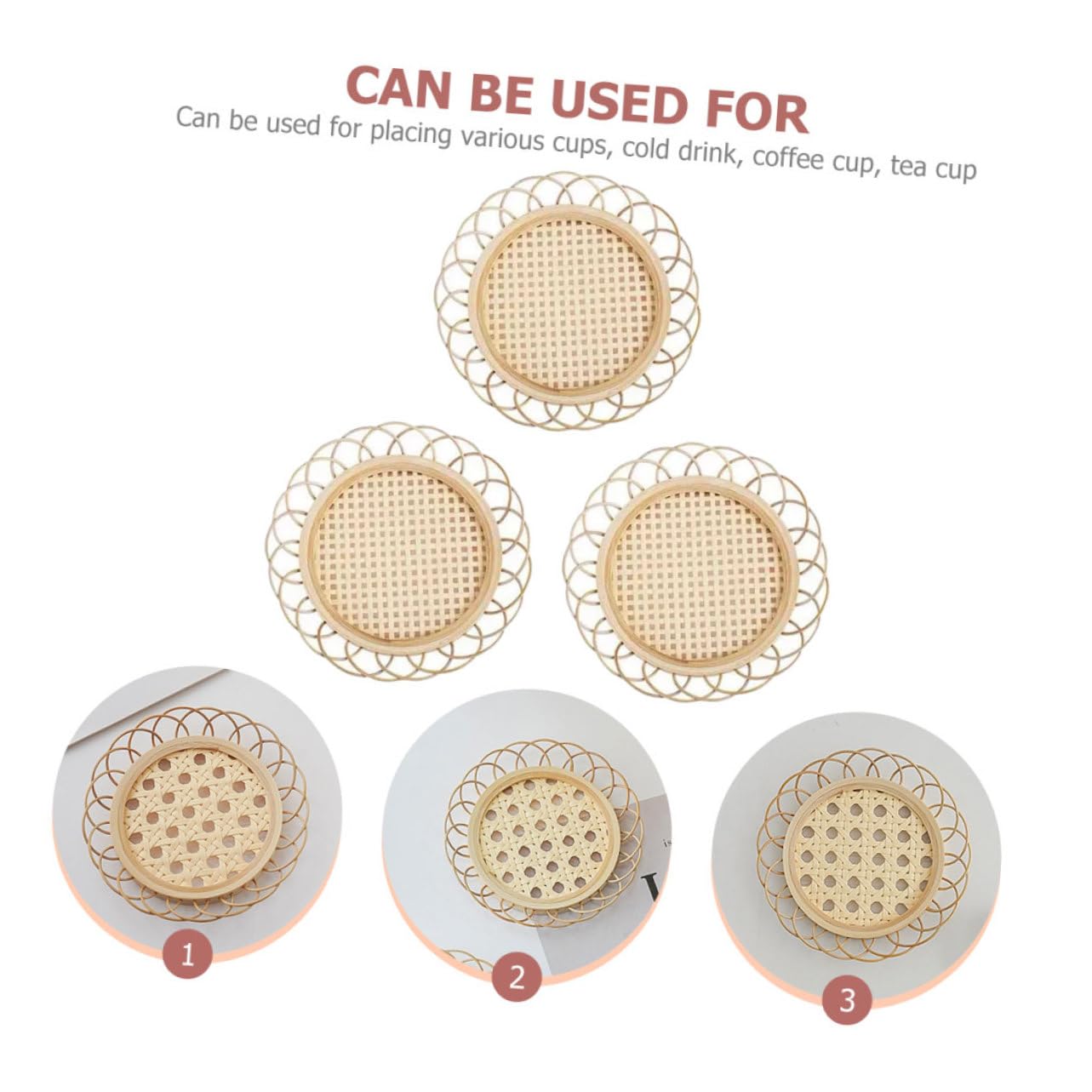 OUNONA Posavasos De Bambú Antideslizantes para Tazas Y Bebidas Alfombrillas Decorativas De Cocina Y Hotel Aislantes Y Elegantes 3 Piezas X 4