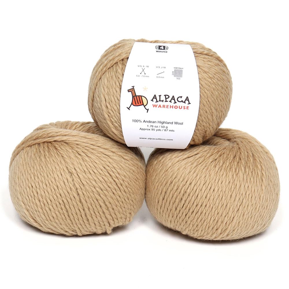 Alpaca Warehouse 100% Highland Wool Yarn - Sourced Directly from Peru - Heavenly Soft and Perfect for Knitting and Crocheting (Worsted, Beige Latte)