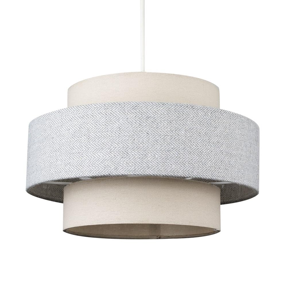Weaver Grey Ceiling Pendant Shade - Modern Tiered Fabric Finish - ValueLights