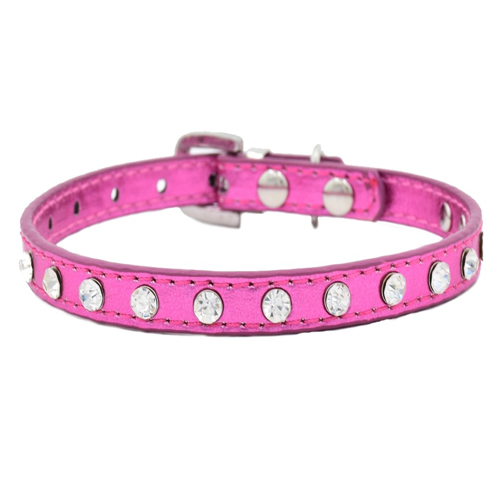 FACILLA® Hundehalsband Mit Strass-Schleife – Süße PU-Halsband In Pink & Gold, Größe XS