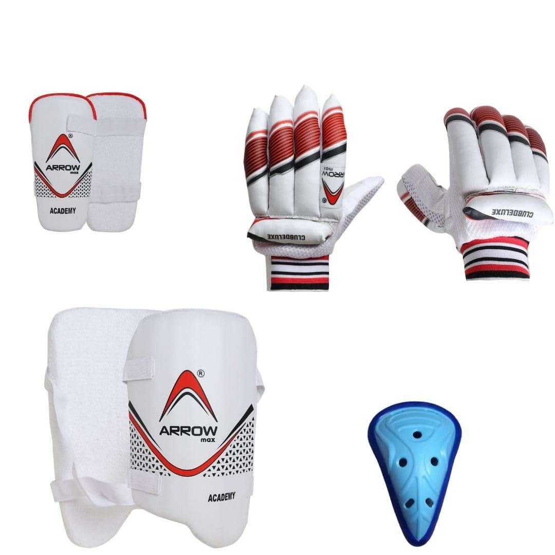 Cricket Guard Kit Men Boys Girls - Batting Gloves, Elbow, Thigh, Abdominal Guards Playing Set Accessories (Youth)