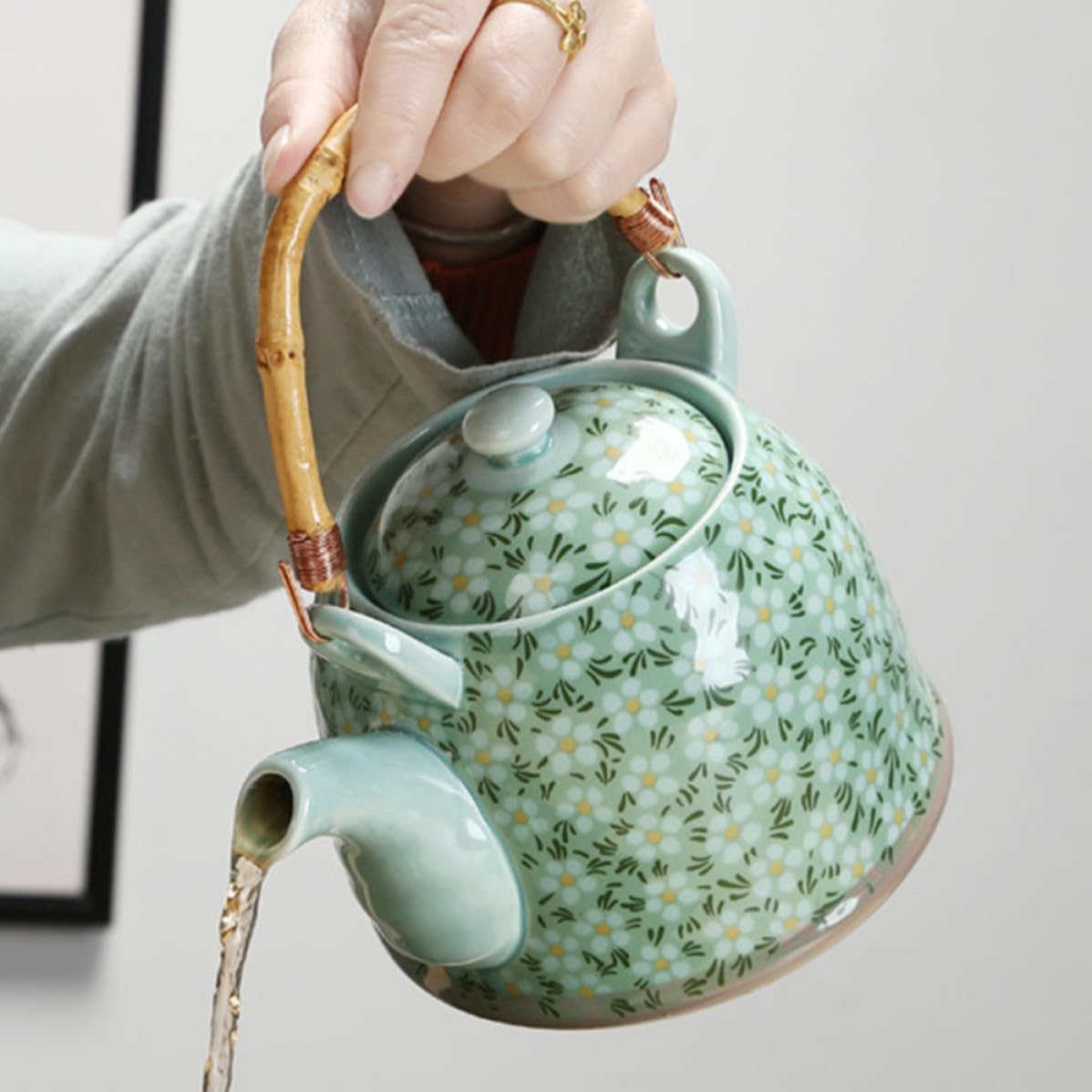 Tetera de Cerámica Japonesa Clásica con Colador, Verde, Ligera