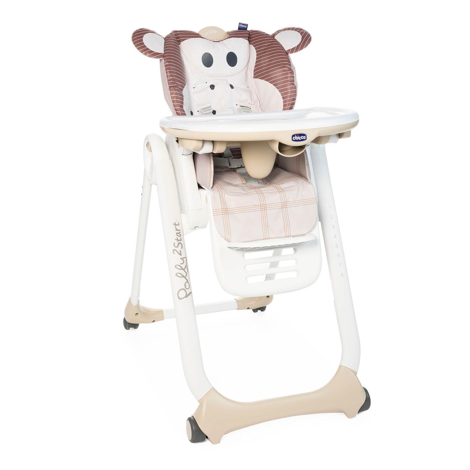 Chicco Polly 2 Start, Seggiolone Per Neonati Dalla Nascita a 3 Anni (15 Kg), Regolabile, 4 Ruote, Schienale Completamente Inclinabile In Sedia E Chiusura Compatta, Monkey
