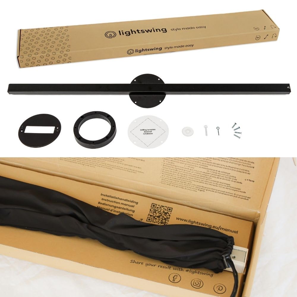 Lightswing Sistema di sospensione per lampada – nero opaco – 90 cm – Sposta lampada a sospensioni senza sforzo – Facile installazione