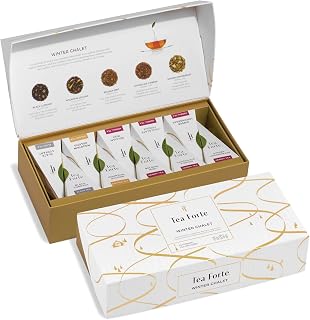 Tea Forte Winter Chalet Premium Petite Presentation Box Gift Set Sampler, 10 Count, 2 of Each Blend Individually Wrapped Handcrafted Pyramid Infuser Bags