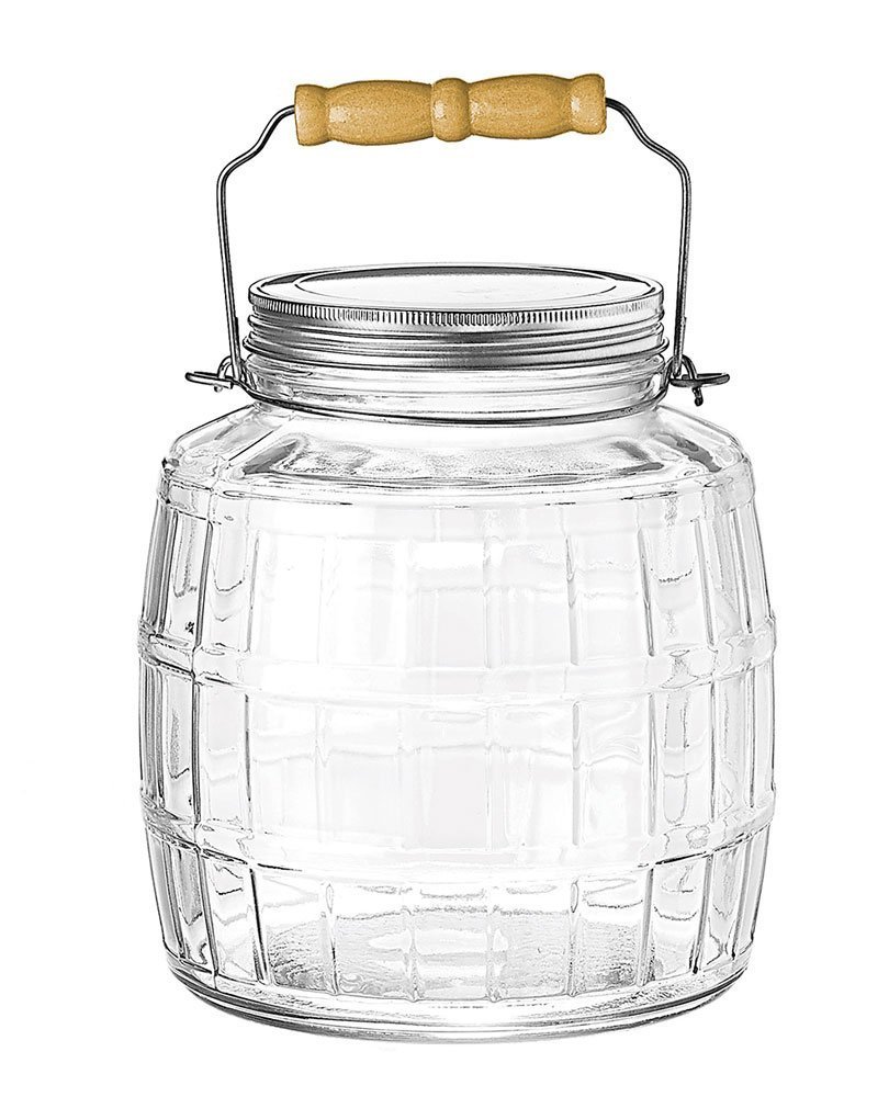 1 Gallon Glass Barrel Jar with Lid (2 piece, brushed metal, screwable)