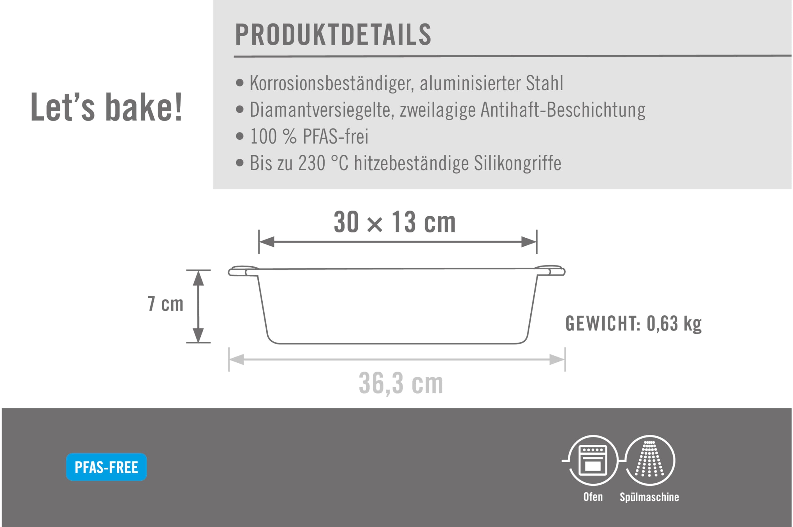Woll Bakeware Moule à Cake 30 Cm Avec Poignées Silicone – Anti-adhésif Diamant, Sans PFAS, 230°C