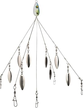 5 Arms Umbrella Rig 9 Inch Umbrella Rigs for Bass with 8 Willow Blades Rigs for Spinner Striper A-Rig for Frashwater/Saltwater for Bass Crappie Fishing, Sports