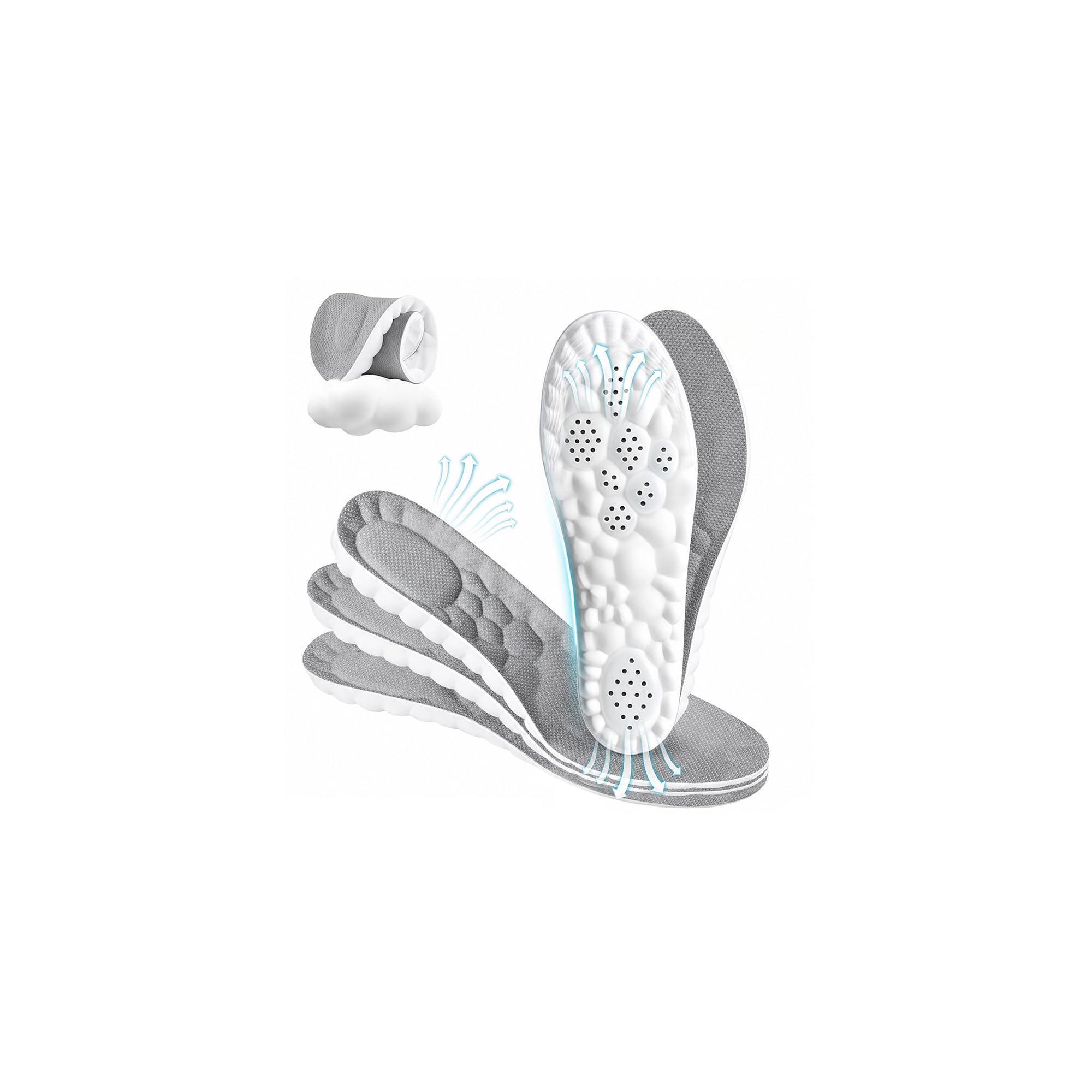 3 Pairs 4D Cloud Insoles for Men Memory Foam Insoles,Gray, US 4-6