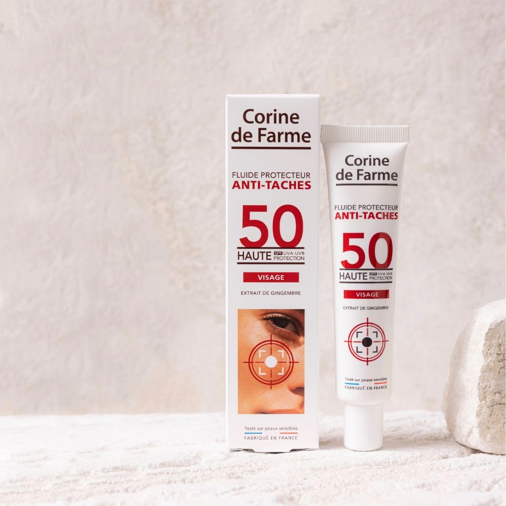 Corine de Farme - Fluide Protecteur Solaire Anti-Taches SPF 50 - Haute Protection UVA/UVB et Action Antioxydante - Prévient et Réduit les Taches Brunes - Fini Invisible et Non Gras - 40 ml