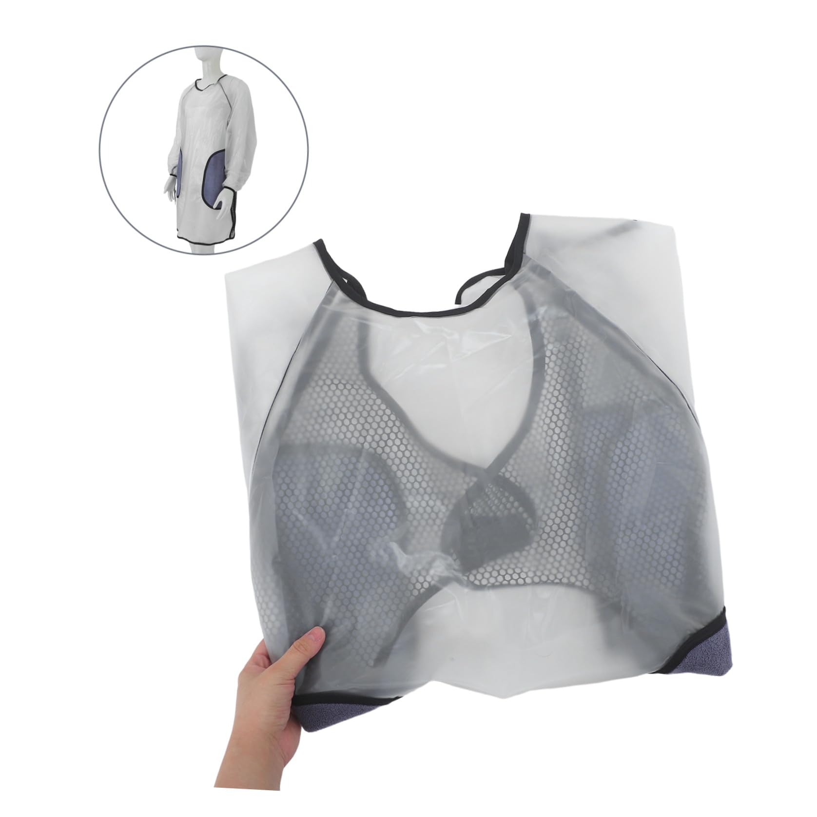 Healeved Grembiule da Cucina con Maniche Lunghe e Tasche per Pulire le Mani Pvc Trasparente Antischizzi con Chiusura Strappo per Lavaggio Piatti e Giardinaggio Nero