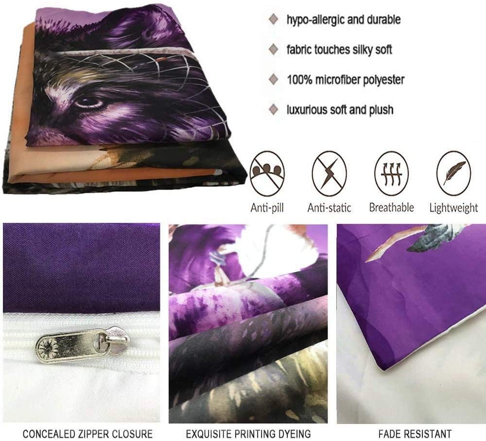 Housse de Couette 260x240cm Arbre Violet Parure de Lit en Microfibre 2 Personnes avec Fermeture Éclair, Sets de Housse de Couette Imprimé avec 2 Taies d'oreiller 50x75cm