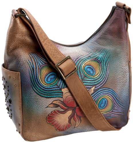Image of Anuschka Women's Genuine Leather Shoulder Bag | Hand Painted Original Artwork | Classic Hobo With Studded Side Pockets | Genuine Leather