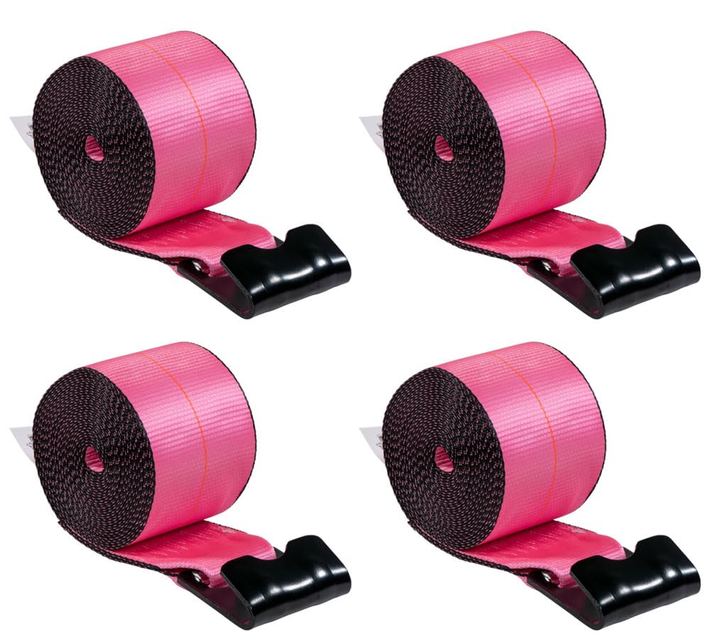 Mytee Products 4 Pack 4" x30' Pink Winch Straps with Flat Hooks - 5400 lbs WLL - Heavy Duty Tie Down Straps 4 Inch Cargo Control for Flatbed Truck